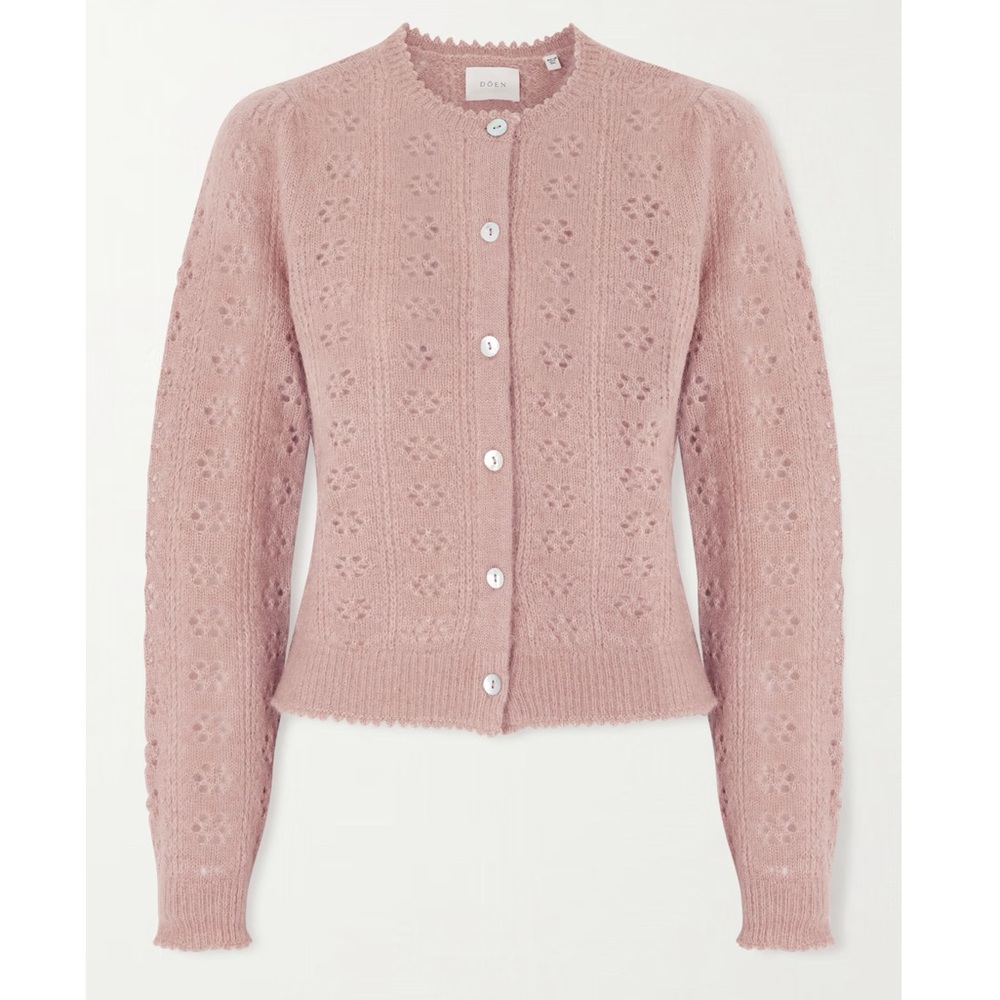 Doen Emery Pointelle Knit Cardigan in Clay Pink - Picture 6 of 14